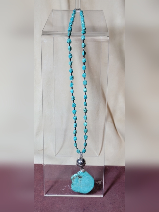Turqoise Necklace With Large Chunk Turquiose Drop Artisian - Picture 5 of 10